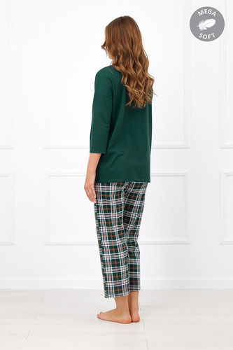 Dámska pyžama Italian Fashion Arwena bavlnená, rukáv 3/4, nohavice 7/8, károvaná - zelená