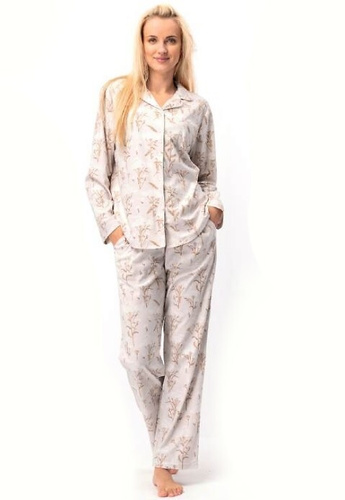 Dámske pyžamo LNS 567 Key ecru - dlhý rukáv, polyester, gombíky