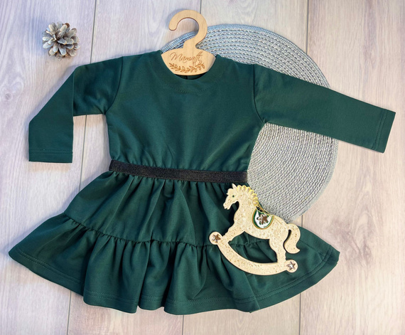 Dievčenské bavlnené šaty Mamatti SE03 Merry Christmas - fľaškovo zelené, s dlhým rukávom