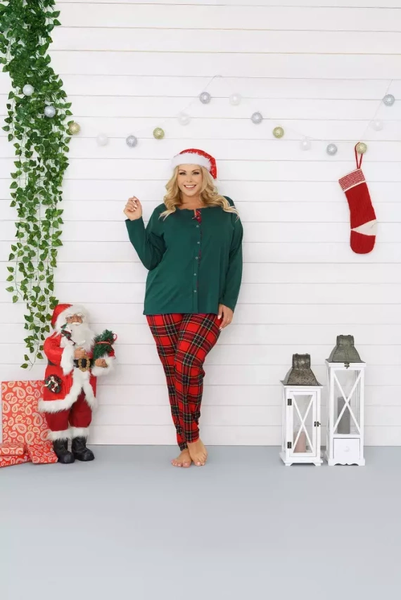 Zorza dámske pyžamo s dlhým rukávom, nohavice Talianska móda - zelená/potlač