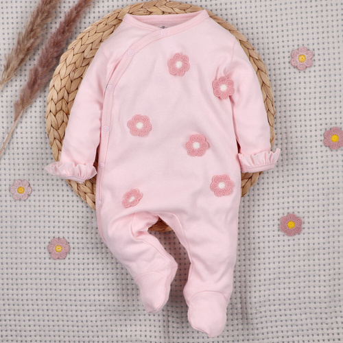 NINI LITTLE FLOWERS svetloružový overal s výšivkou, 100 % organická bavlna ABN-5755/JRO