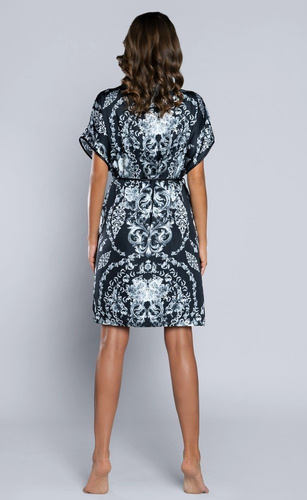 Strieborný dámsky župan s krátkymi rukávmi Saténová talianska móda - tmavomodrá