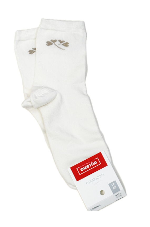 Milena 0200-178 - Dámske bavlnené ponožky s jemným vzorom a lurexovou niťou | Poľská výroba - ecru