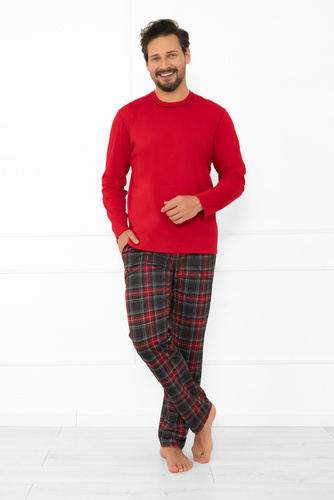 Rusoli pánske pyžamo Italian Fashion červené - károvaná bavlna, dlhé, pohodlné