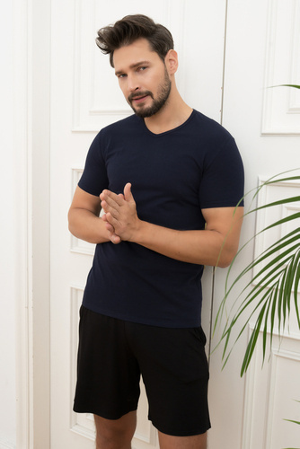 Ikar pánske tričko s kapucňou pri krku Talianska móda - tmavomodrá