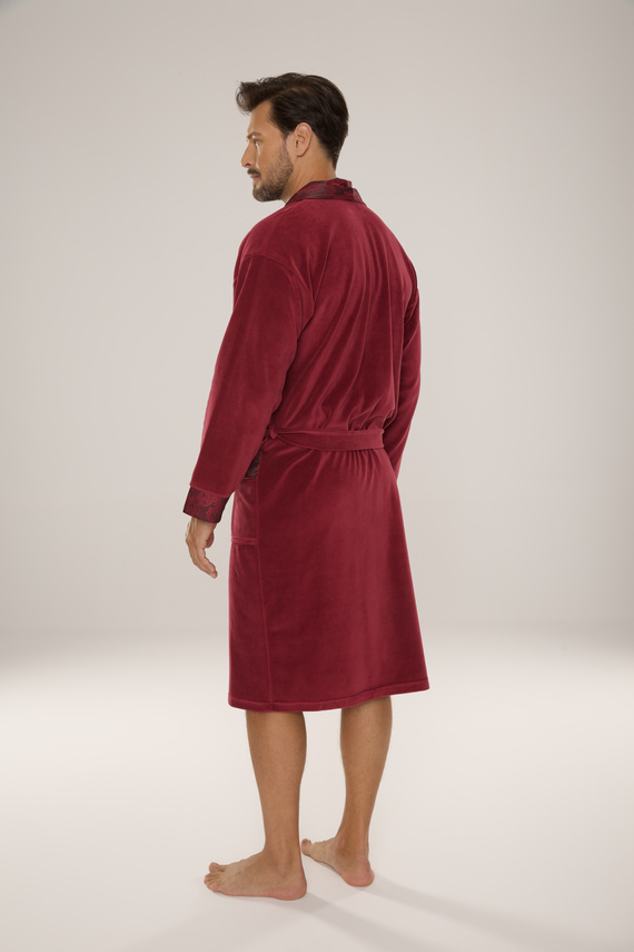 868 Noblesný pánsky velúrový župan De Lafense - elegantný, mäkký, prémiový, bordový