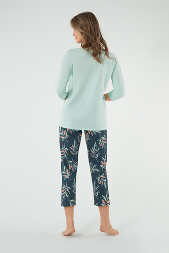 Julietta Dámske pyžamo 3/4 rukávy, 7/8 nohavice Talianska móda - pistáciová/potlač