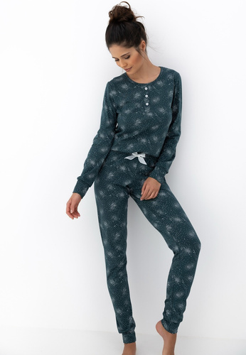 Ellison Sensis dámske pyžamo zelené - bavlnené pyžamo s dlhým rukávom a rebrovanými manžetami