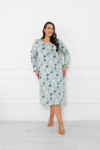 Dámska nočná košeľa Sekwoja - bavlna, dlhý rukáv, kvetinový vzor Italian Fashion