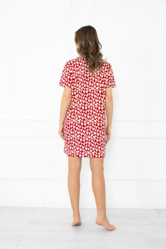 Ksenia Italian Fahion - dámska bavlnená nočná košeľa so srdiečkami, zapínanie na gombíky, krátky rukáv