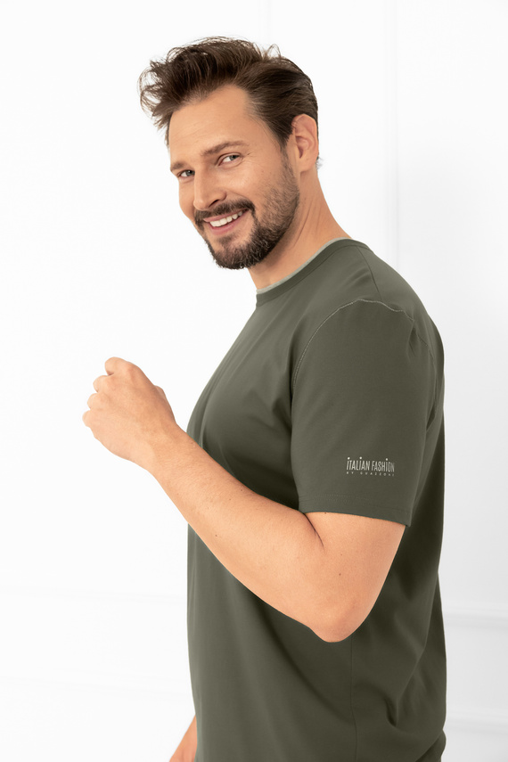 Krystian Italian Fashion pánske olivové pyžamo - bavlna, tričko a krátke nohavice