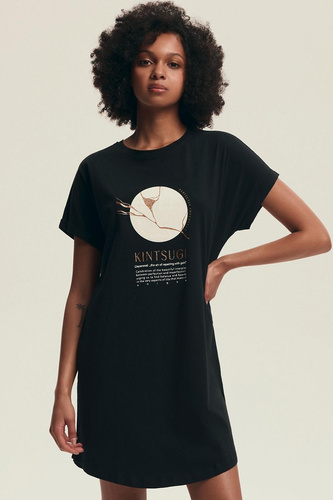 Nočná košeľa 43729 Dairoku Henderson čierna- bavlna, krátky rukáv, pohodlný strih