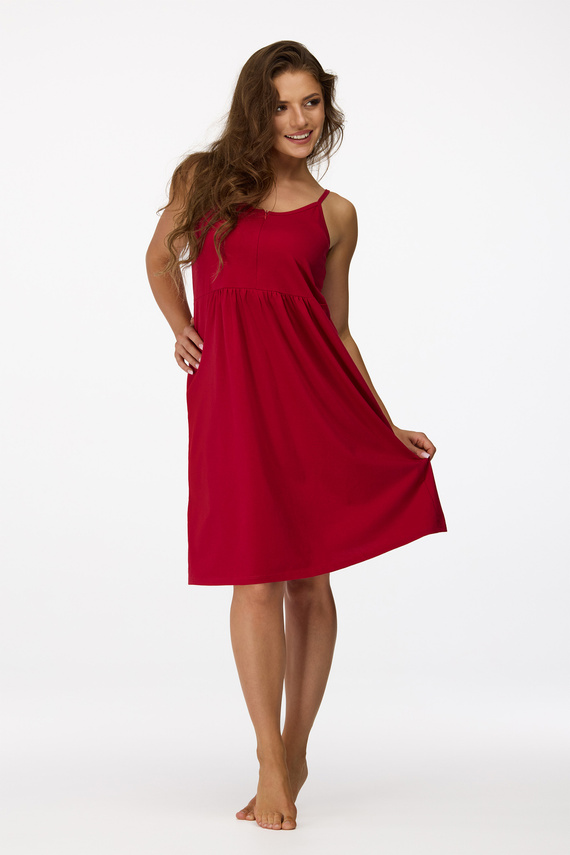 nie. 26 Tehotenská nočná košeľa Senizo bordová 100% bavlna, dojčiaci zips, ramienka