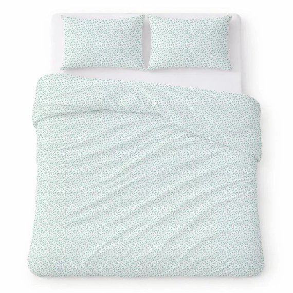 Bavlnené krepové posteľné obliečky komplet priedušné bez žehlenia white with green flowers