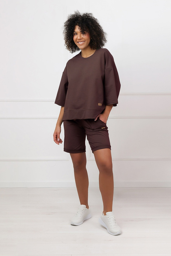 Mikina Kaori Italian Fashion 3/4 rukáv bavlna elastan - hnedá