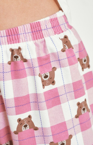 3441 Astrid dámske bavlnené pyžamo Taro béžová - dlhý rukáv, kockované flanelové nohavice