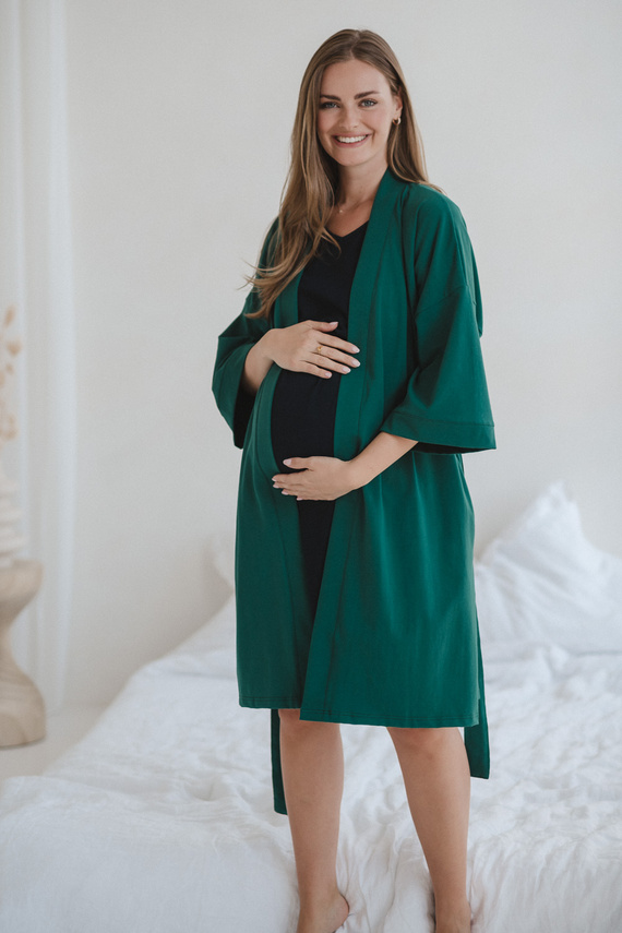 Milk&Love tehotenský župan fľaša zelená - bavlna s elastanom, pohodlný, rukáv 7/8