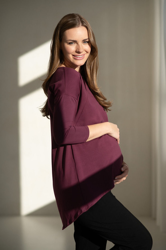 Mama Tehotenská a dojčiaca tunika Mauve Wine Milk&Love - oversize blúzka so skrytými zipsami, bavlna Oeko-Tex
