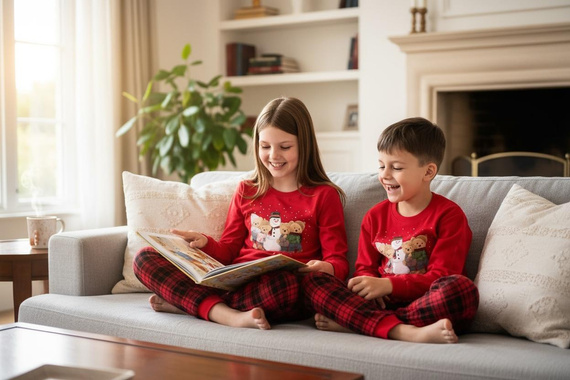 593/171 966/171 Zimné chlapčenské pyžamo Cornette - vianočné, červené, bavlna