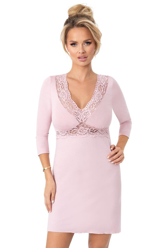 Nočná košeľa Donna Margo powder pink - viskóza, čipka, 3/4 rukáv, dĺžka pred kolená