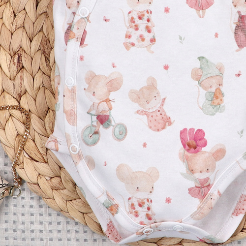 Detské body Nini Little Mouse organická bavlna zavinovacie krátky rukáv