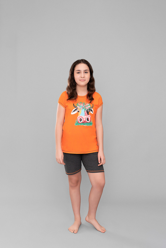 Blond dievčenské pyžamo Italian Fashion - oranžová/tmavý melanž