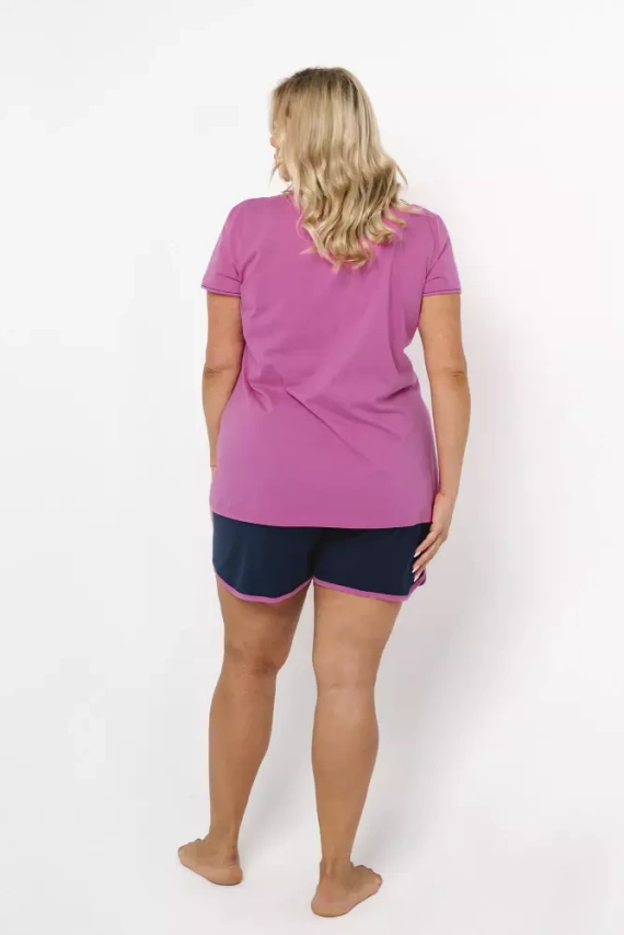 Ontega Dámske pyžamo s krátkym rukávom, šortky Italian Fashion- amarantová/ tmavo modrá
