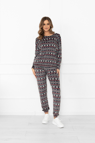 Dámska súprava Navara - flísová súprava s vianočným vzorom so sobmi Italian Fashion - grafitová