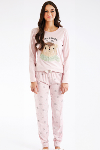 Antea Dámske ružové pyžamo Sorbetto - dlhé, ružové, s 3D aplikáciou, džersej, bavlna