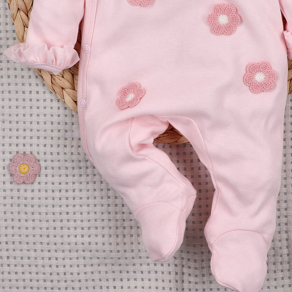 NINI LITTLE FLOWERS svetloružový overal s výšivkou, 100 % organická bavlna ABN-5755/JRO