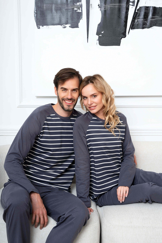 Lars Pánske pyžamo s dlhým rukávom, dlhé nohavice Talianska móda - grafitová/grafitová potlač