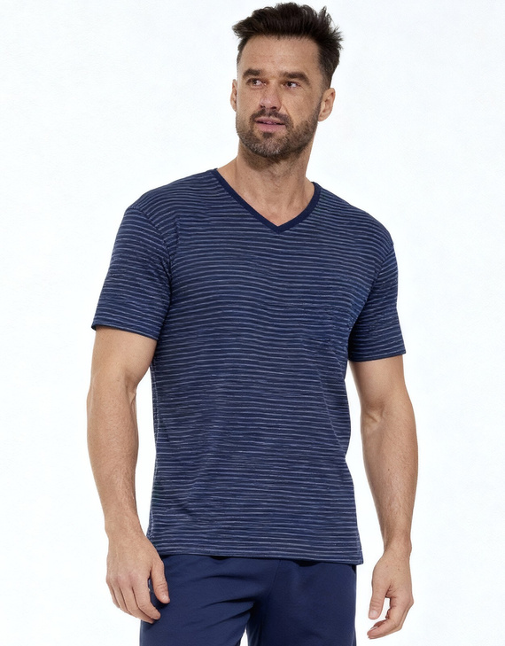 330/50 Rôzne pyžamá Cornette - pánske bavlnené pyžamo s pruhovanou košeľou a jednofarebnými šortkami