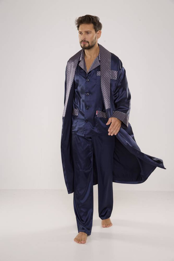 939 Pánske saténové pyžamo - tmavomodré