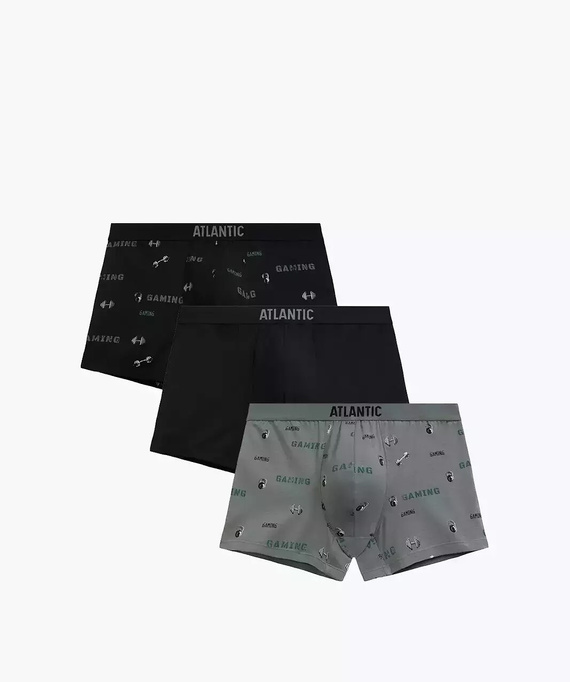 Pánske boxerky 3MH-223/25 black-khaki bavlna, 3-pack, pohodlný strih