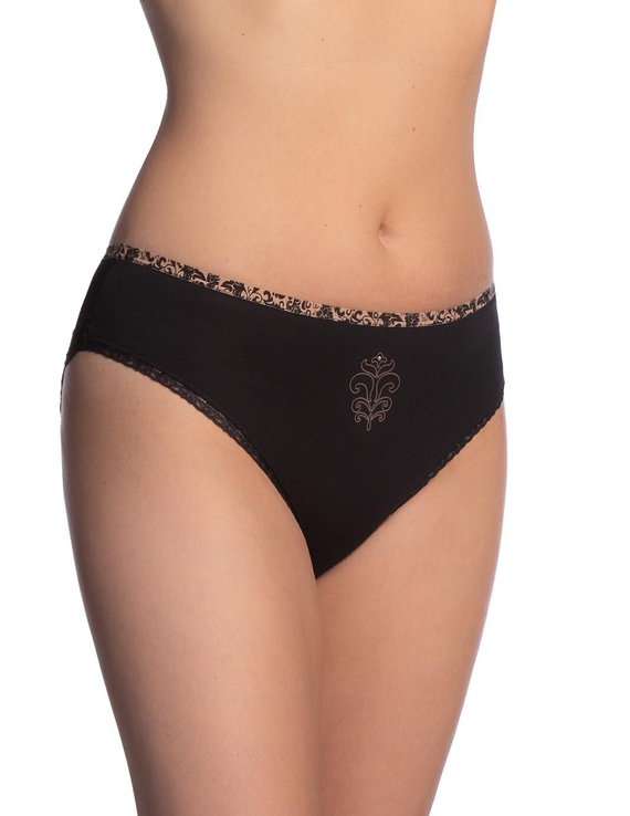 Lama L-1604 BI Dámske bavlnené bikini nohavičky čierne/béžové 2-pak