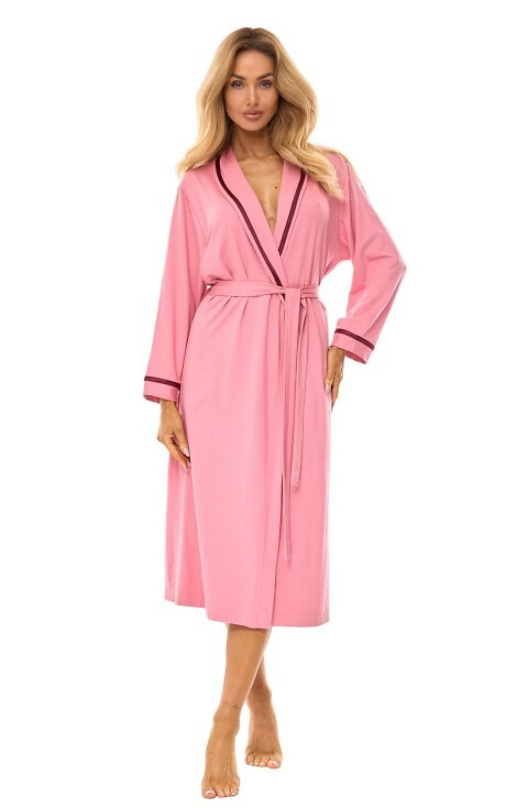 2506 Dámsky dlhý viskózový župan L&L ružový - ľahký, priedušný