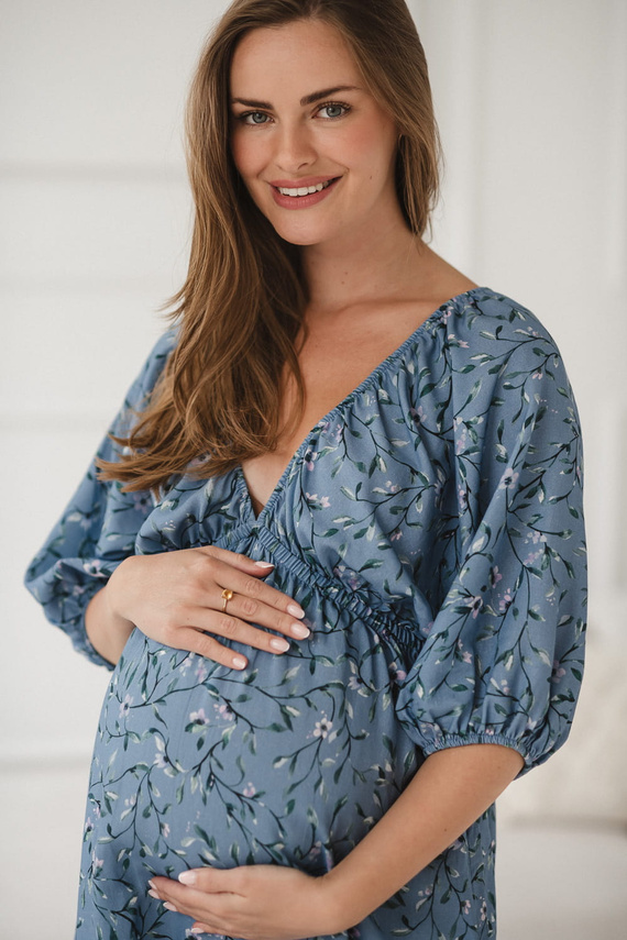 Milk Sun Šaty na tehotenstvo a dojčenie Milk&Love modré kvetinové šaty