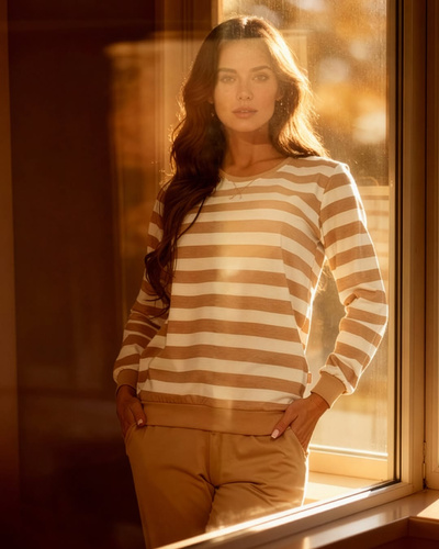 635/467 Cornette dámske pyžamo Molly 2 | Bavlna, pruhované ecru - bez nohavíc s vreckami