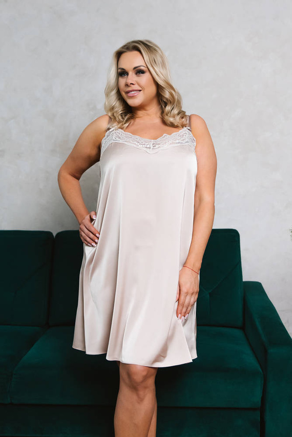 Nočná košeľa na dotyk s úzkymi ramienkami, krátka Italia Fashion - béžová