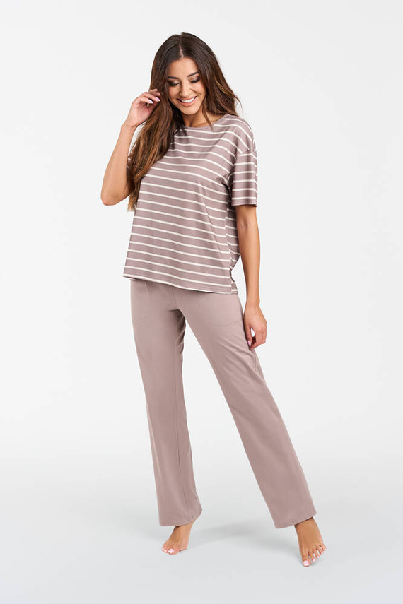 Betty Dámske pyžamo s krátkym rukávom a dlhými nohavicami Italian Fashion - cappuccino/print cappuccino