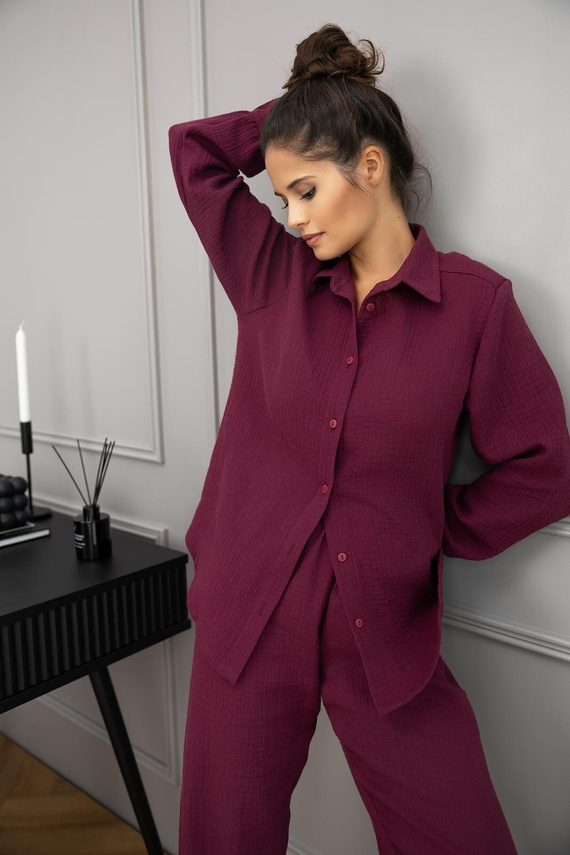 Sensis dámske pyžamo Colette - mušelínová bavlna, s dlhými rukávmi, zapínanie na gombíky