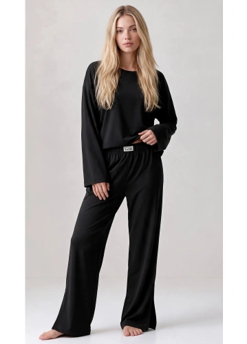 Dámska pyžama Luna 1312 100% bavlna oversize široké nohavice homewear - čierna