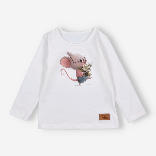 KAR-3008 Dievčenská blúzka s dlhým rukávom Lagarto Verde ecru - štýlová, bavlna, poľská výroba