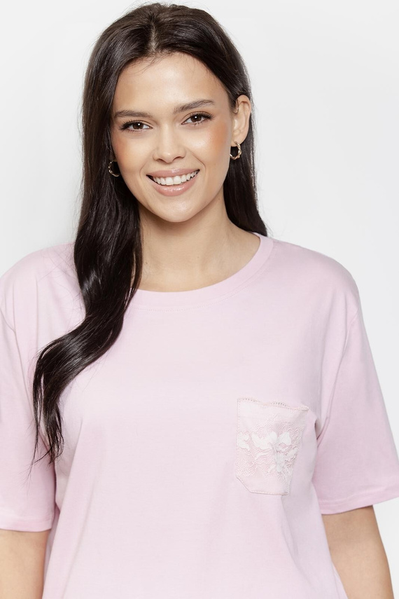 Dámske pyžamo 3569 Adria Taro ružová - Bavlnené pyžamo s čipkovaným vreckom, 7/8