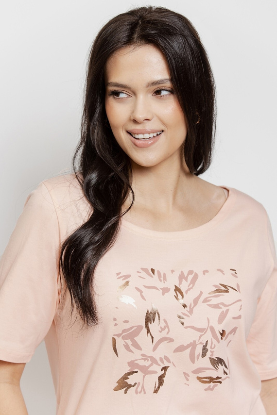 Nočná košeľa Valentina 3572/3537 Taro marhuľovo-bavlnená, krátky rukáv