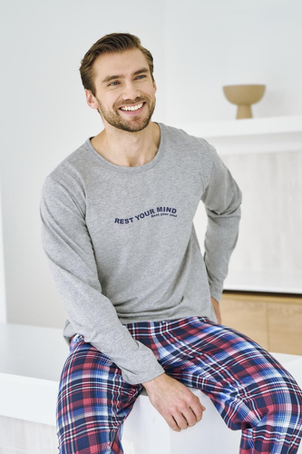 Pánske pyžamo Franco 3478 Taro sivé - bavlna, dlhý rukáv, pohodlie a štýl