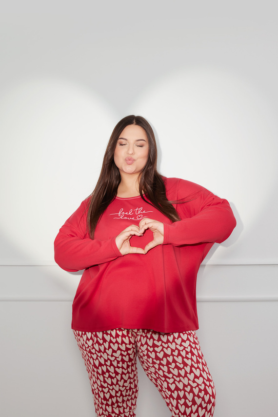 Evora Dámske pyžamo s dlhým rukávom a dlhými nohavicami Italian Fashion - červená/potlač