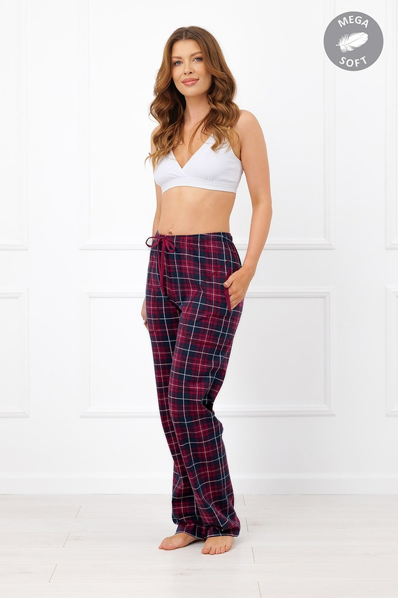 Italian Fashion Alana dámske dlhé bavlnené nohavice Mega Soft káro