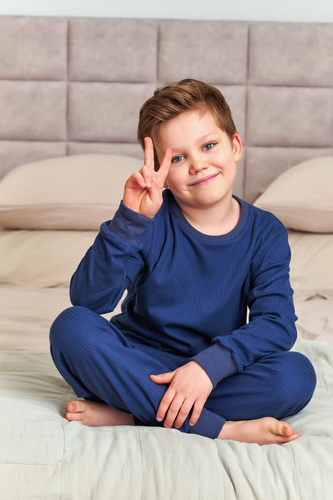 7351 Detské bavlnené pyžamo Doctor Nap - comfort classics - tmavomodré