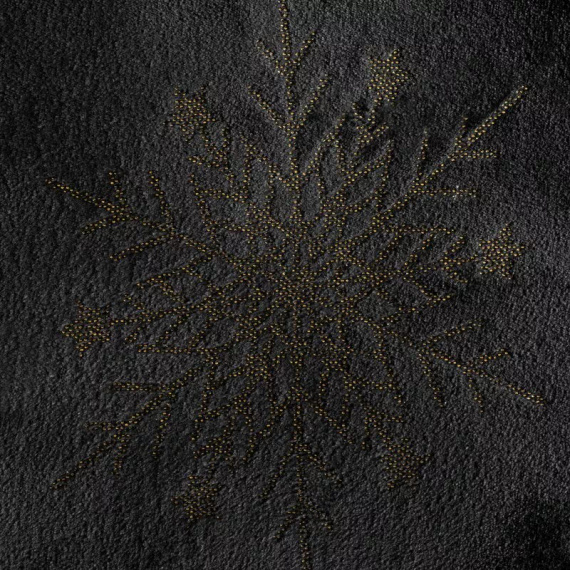 Eurofirany Vianočná prikrývka čierno-zlaté snehové vločky - mäkký prehoz z mikrovlákna, 240 g/m²